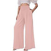 FUNYYZO Womens Palazzo Pants Elastic Waisted Pull On Beach Trousers Casual Wide Leg Long Lounge 2026 Summer Vacation