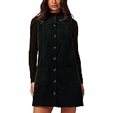 Athlisan Women's Corduroy Mini Dress A Line Pinafore Button Down Sleeveless Round Neck Overall Dress with Pockets