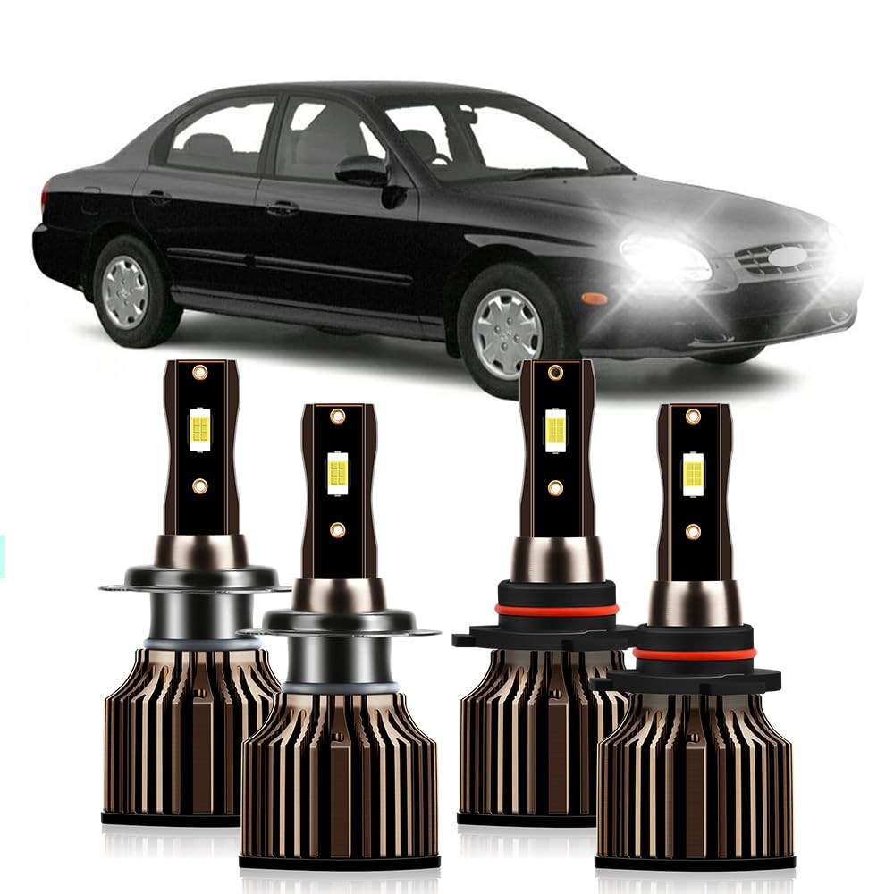 Photo 1 of TEENRAM Fit For Hyundai Elantra 2014 2015 2016 2017 2018 High Low Beam Light Bulbs, 400% Brightness 6000K White With Cooling Fan, Plug and Play, Pack of 4