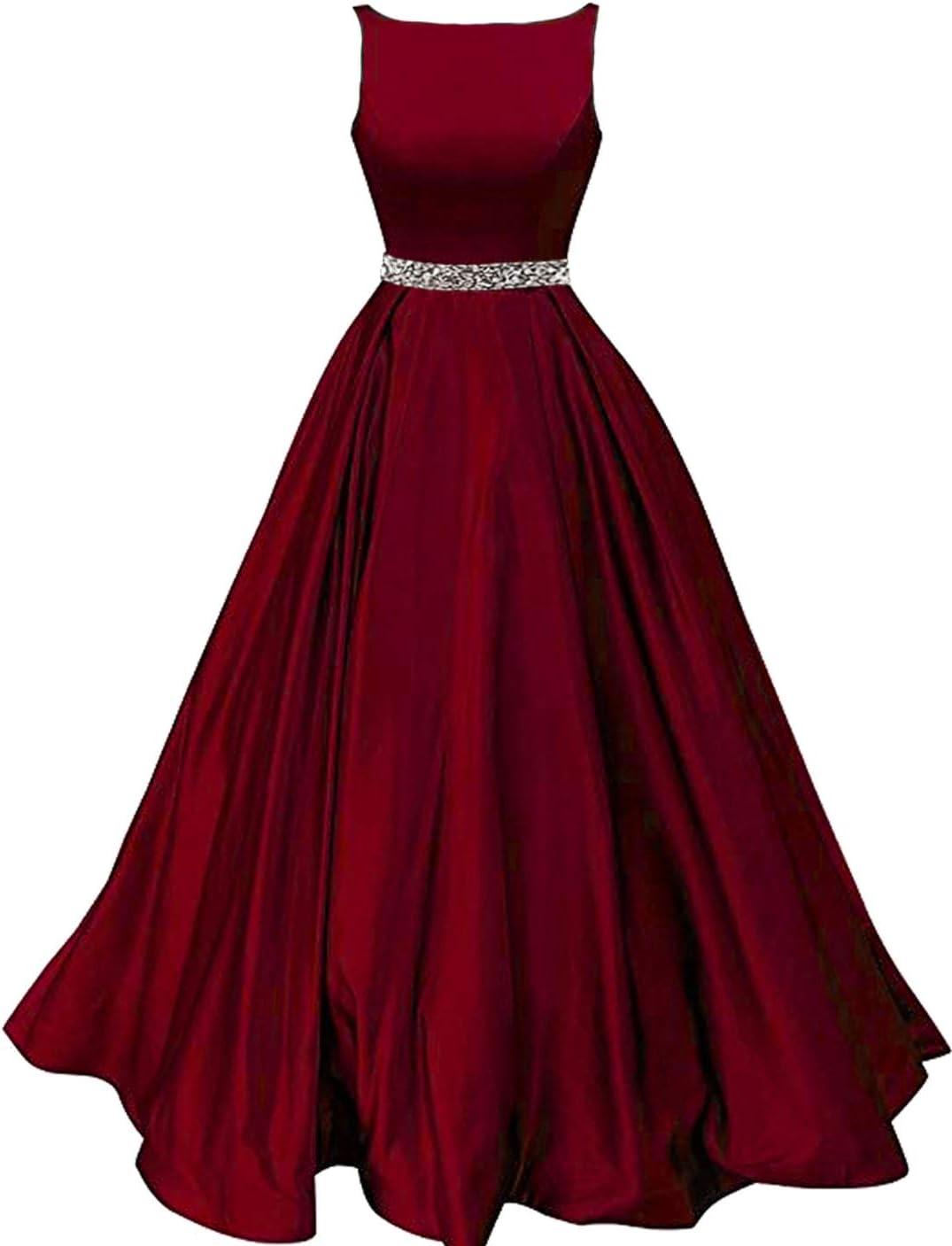 Women's A-Line Prom Dress With Pockets Satin Belt Evening Gowns Long