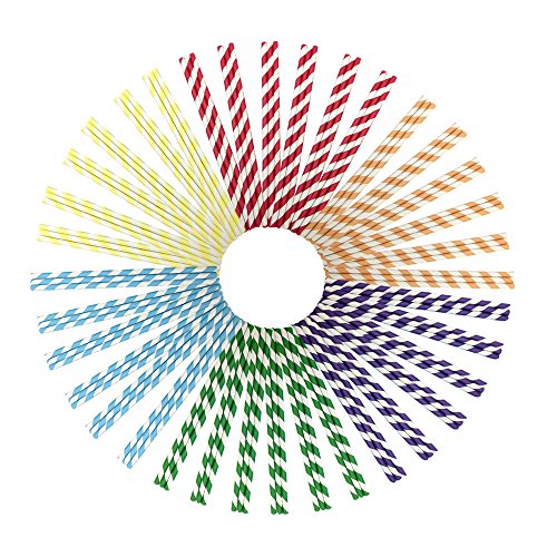 Pet1997 150PCS Disposable Color Paper Straw Stripe Straws Drink Paper Straws Birthday Party Supplies Theme Drinking Rainbow Straws for Party Supplies, Birthday, Wedding (As picture)