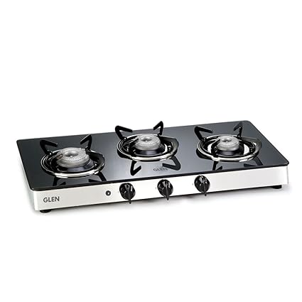 GLEN 1033 Glass Gas Stove Auto Ignition 3 Burner Kitchen Cooktop