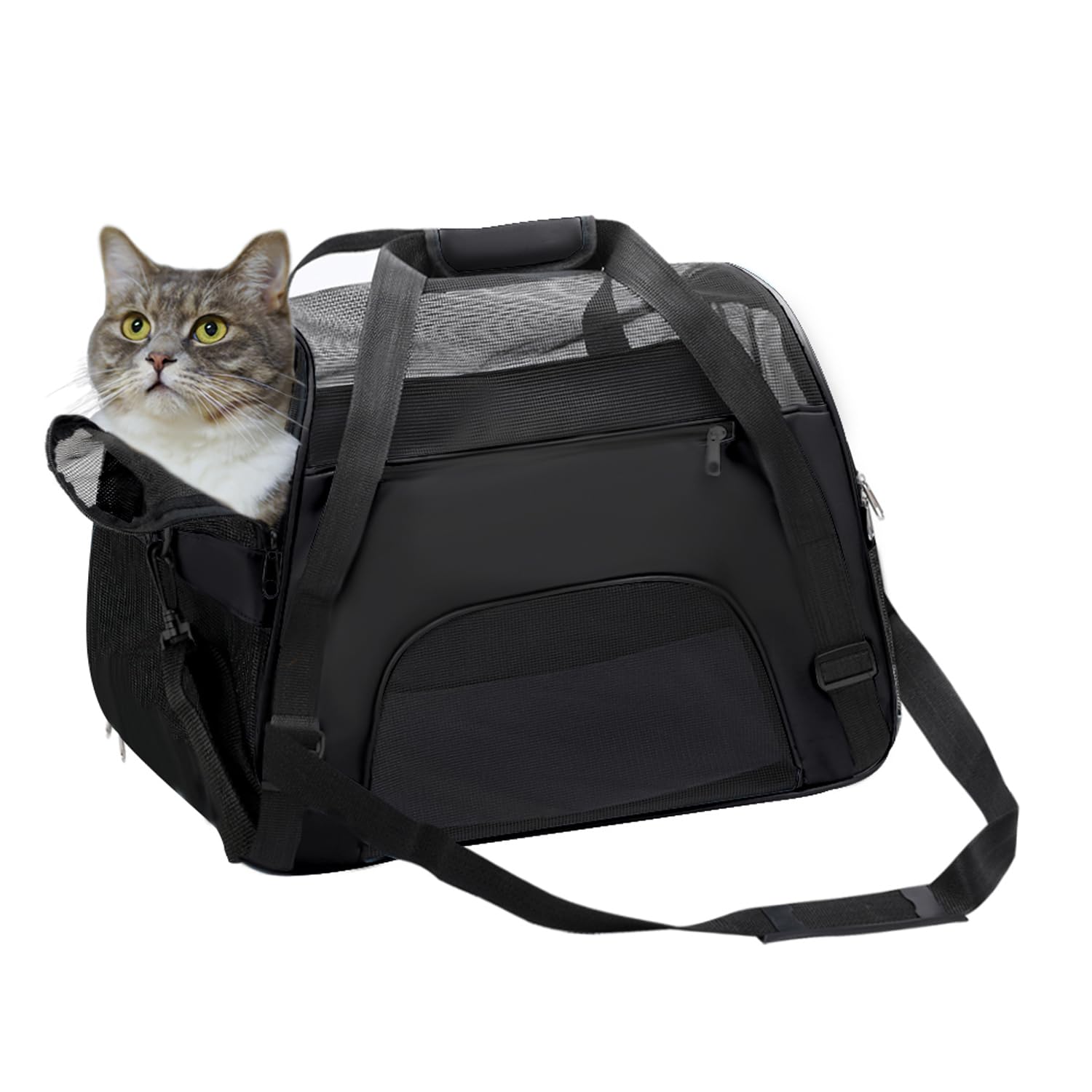 DONYER POWER Soft Sided Pet Carrier for Cats Comfort Airline Approved Under Seat Travel Tote Bag, Travel Bag for Small Animals with Mesh Top and Sides, BLACK
