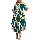 Plus Size Women Wedding Guest Dress Off Shoulder Boat Neck Irregularly Flowy Midi Church Dress