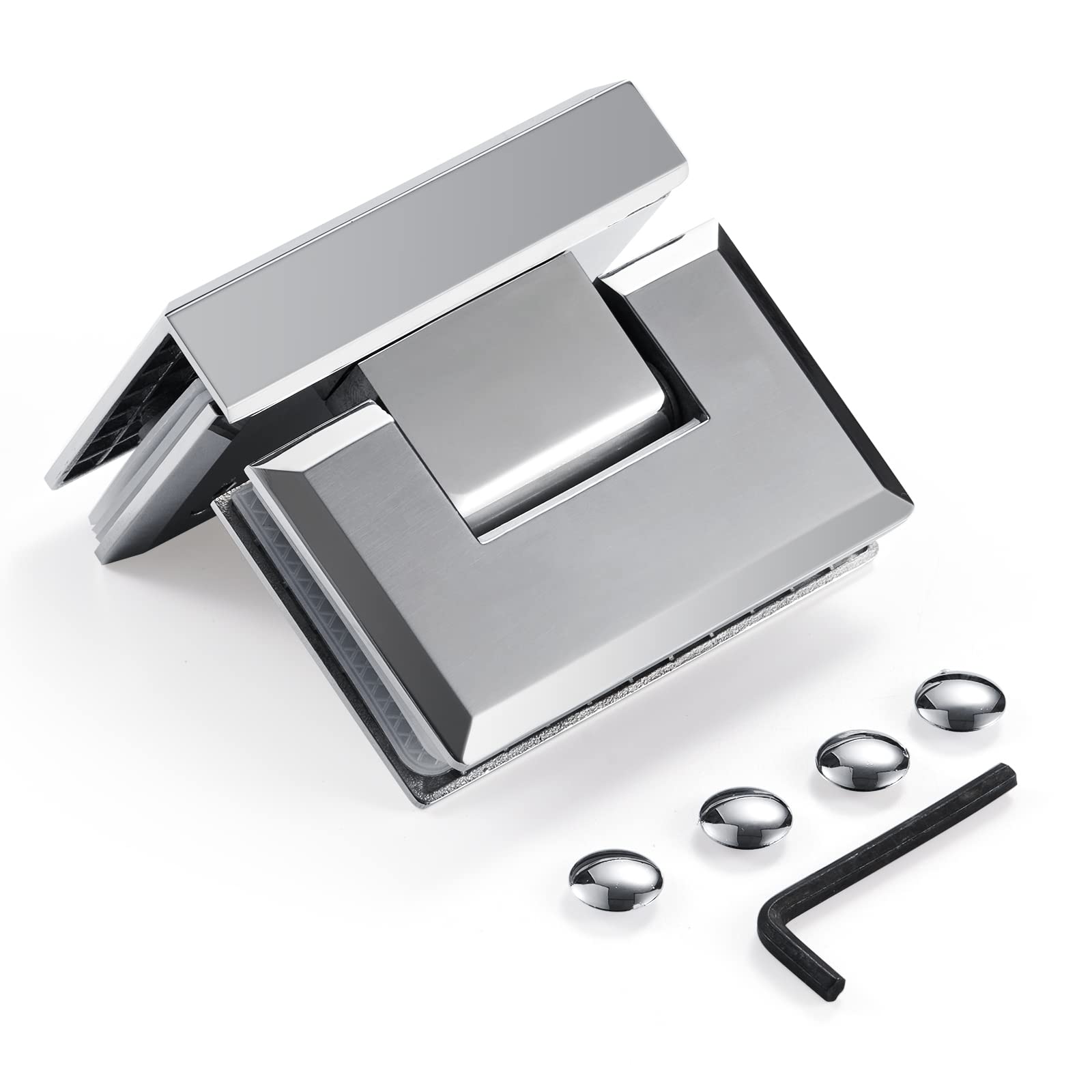 Heavy Duty Shower Glass Door Hinge,Solid One-Piece Precision Cast with 5mm Thick 304 Stainless Steel,for 5/16"-1/2" (8mm-12mm) Thick Frameless Bathroom Doors,Glass to Glass Mount,1 pc,Polished Chrome