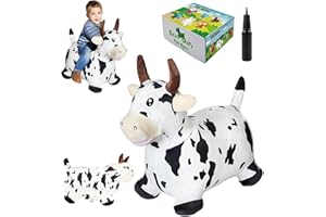 HotMax Bouncy Cow Hopping Toy, Removable Inflatable Plush Bouncing Horse for Toddlers, Outdoor Ride on Bouncy Farm Animals, Birthday Gift for 18 Months 2 3 4 Year Old Boy or Girl