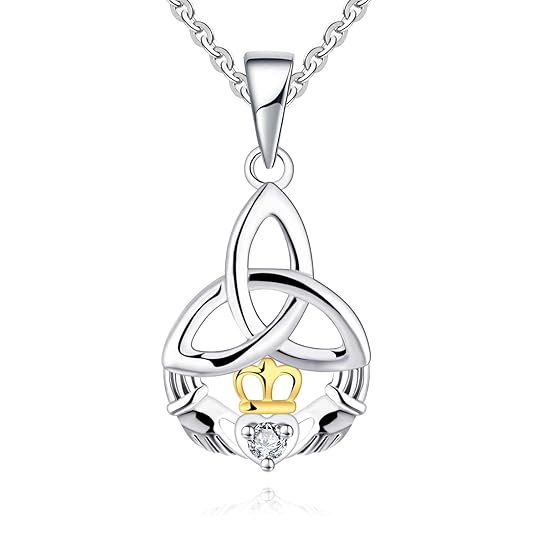 O WISDOM Damen Halskette Claddagh Silber 925,Kette Anhänger keltischem Knoten mit AAA Zirkonia