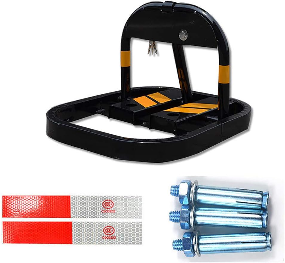 ZLLZM Parking Barrier,Foldable Anti-Pressure Parking Post Folding,Lockable Metal Parking Obstacles Detachable with 3 Key,3 Screw,47 × 50 × 38Cm