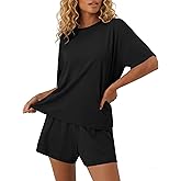 Ekouaer Pajama for Women Viscose from Bamboo 2 piece Lightweight Summer Pj Soft Short Sleeve Matching Lounge sets with Pocket