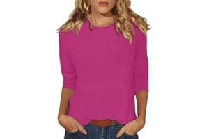 SLQDGMRYZ 3/4 Sleeve Shirts for Women Loose Fit Crewneck Dressy Casual Tops Lightweight Solid Color Comfy Cute T Shirts