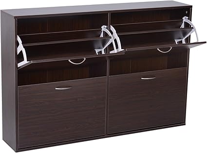 Homcom Flip Down Shoe Storage Multi Cabinet Wooden Shoe Shelf Rack