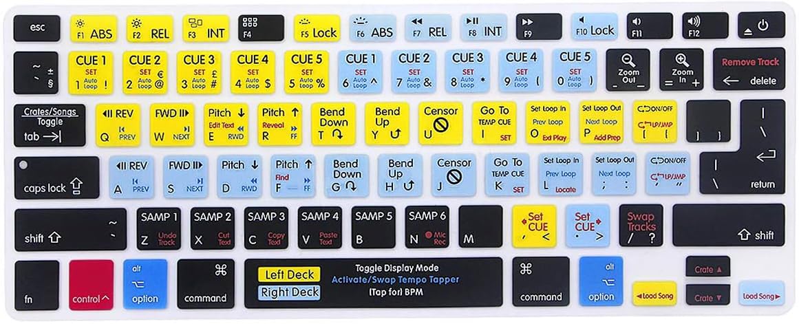 XHLWZR EU/UK/US Silicone Serato Scratch LIVE Shortcuts Hotkey Keyboard Cover for MacBook Pro 13"15"17"(2015or Older Version),for MacBook Air 13" A1369/A1466,US and EU Layout Protective Skin