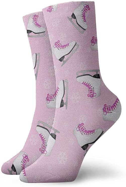 Socks Breathable Pink Ice Skating and Snowflake Unisex Athletic Crew Socks Stocking Casual