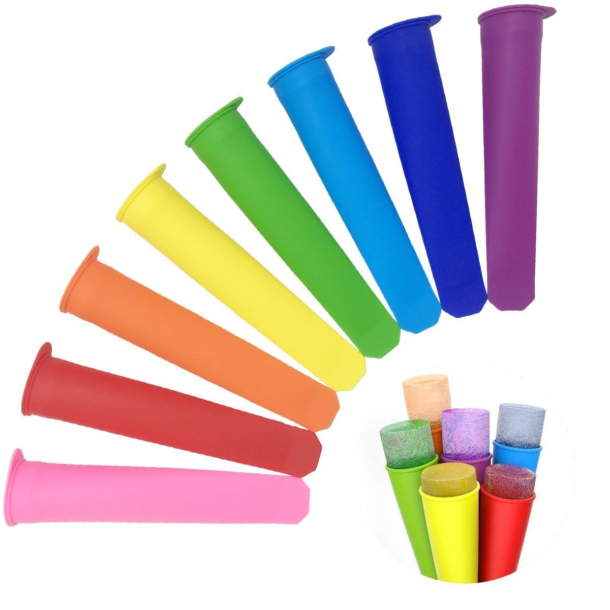 KIDAC Silicone Popsicle Mold - Ice Pop Mold Maker - BPA Free - Dishwasher Safe (1 Set of 8 Colors)