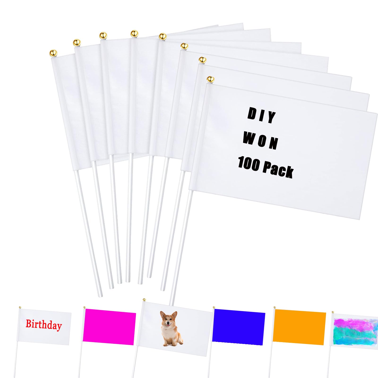 Photo 1 of 100PCS White Flag Blank Flags Small Mini Plain White Marking DIY Flags On Stick,for Party Decorations for Parades,Grand Yard,Birthday,Dog Training Party Events Celebration