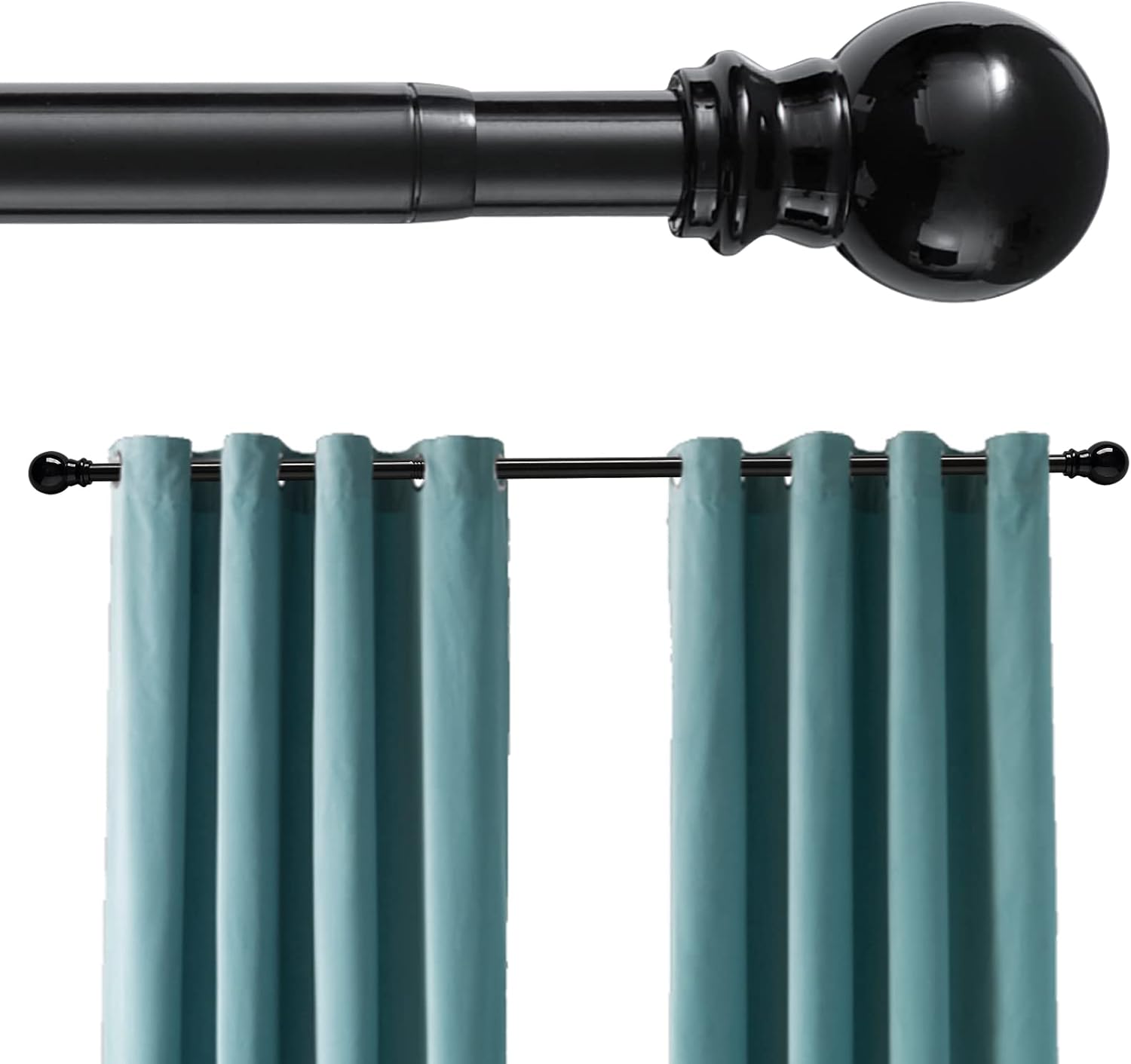 Window Treatment Hardware - Curtain Rods for Windows 32 to 52 Inch - 1 Inch Heavy Duty Black Curtain Rods with Brackets - Adjustable Window Curtains Rod for Door, Bedroom, Drapery, Valance, Kitchen, Bathroom