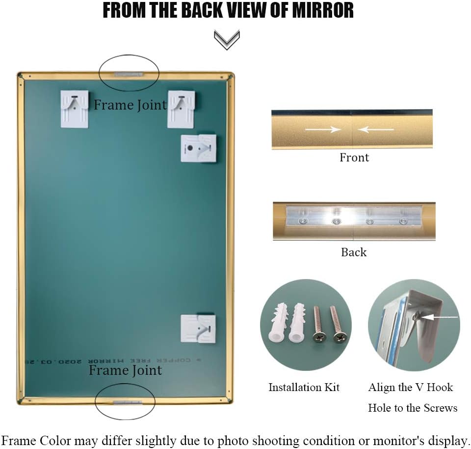 belle electrical Wall Mounted Bathroom Mirrors 36X24, Thin Large Modern Rectangular Aluminum Metal Frame Makeup Bathroom Mirrors for Wall, Gold Round Corner Mirror Hangs in Vertically or Horizontally: Home & Kitchen