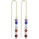 Top Plaza Earrings for Women Chakra Crystal Drop Dangle Earrings Gold Plated Dainty Long Chain Gemstone Earrings Christmas Jewelry Gifts