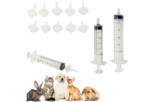 DaoBailar 10pcs Kitten Feeding Nipples & Nursing Syringe, Silicone Newborn Kitten & Puppy Feeding Kit, Miracle Nipples for Kittens, Puppies, Rabbits, Squirrels, Small Animals (5ml + 10ml)