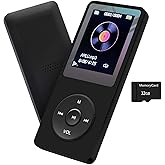 MP3 Player 32GB with Speaker Earphone Portable HiFi Lossless Sound MP3 Mini Music Player Voice Recorder E-Book HD Screen 1.8 inch Black Support up to 128GB