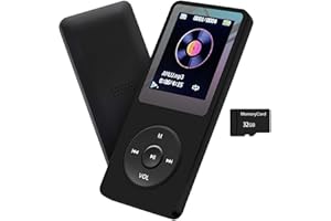 ARUNGO MP3 Player 32GB with Speaker Earphone Portable HiFi Lossless Sound MP3 Mini Music Player Voice Recorder E-Book HD Screen 1.8 inch Black Support up to 128GB