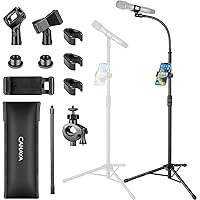 CAHAYA Mic Stand with Phone Holder: Dual-use Floor Tripod Gooseneck Microphone Stand Foldable Portable with Carrying Bag and 