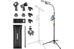 CAHAYA Mic Stand with Phone Holder: Dual-use Floor Tripod Gooseneck Microphone Stand Foldable Portable with Carrying Bag and 