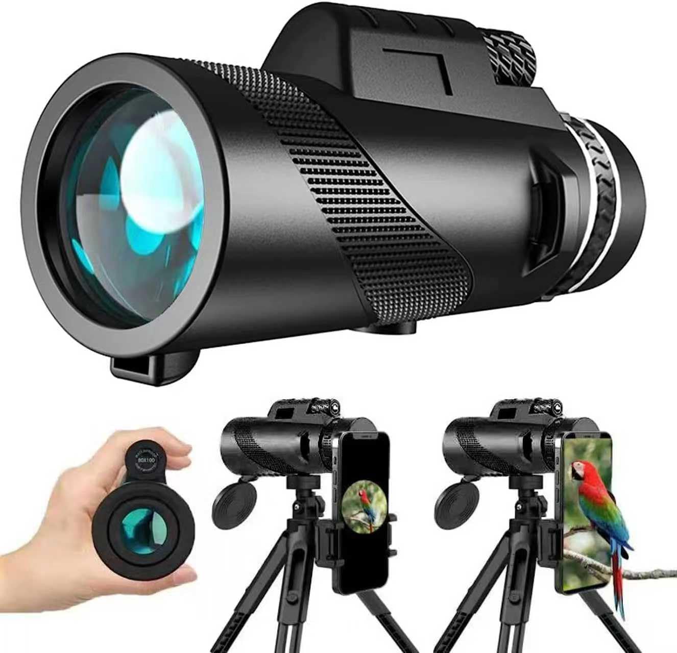Photo 1 of Monocular-Telescope 80x100 High Powered Monoculars High Definition for Adults High Powered with Smartphone Adapter Telescope Hunting Wildlife Bird Watching Travel Camping Hiking-Black