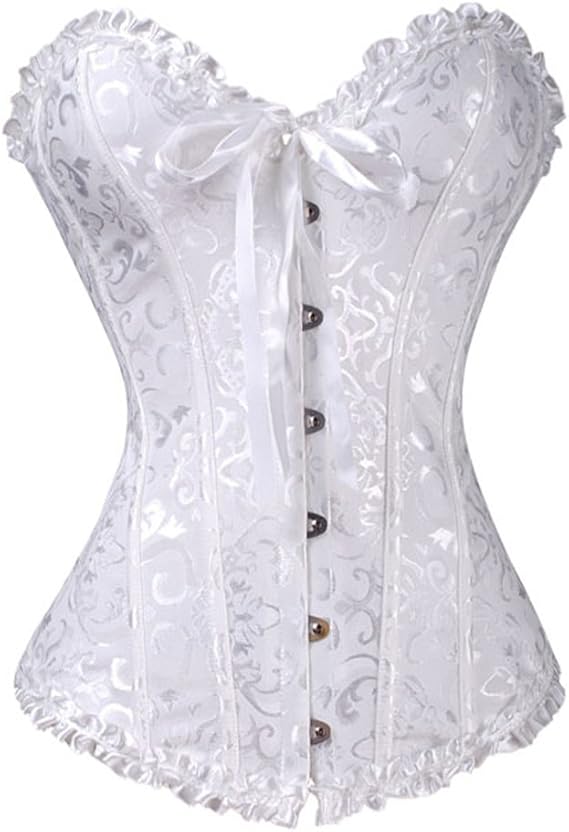 OMG White Overbust Satin Lace Boned 