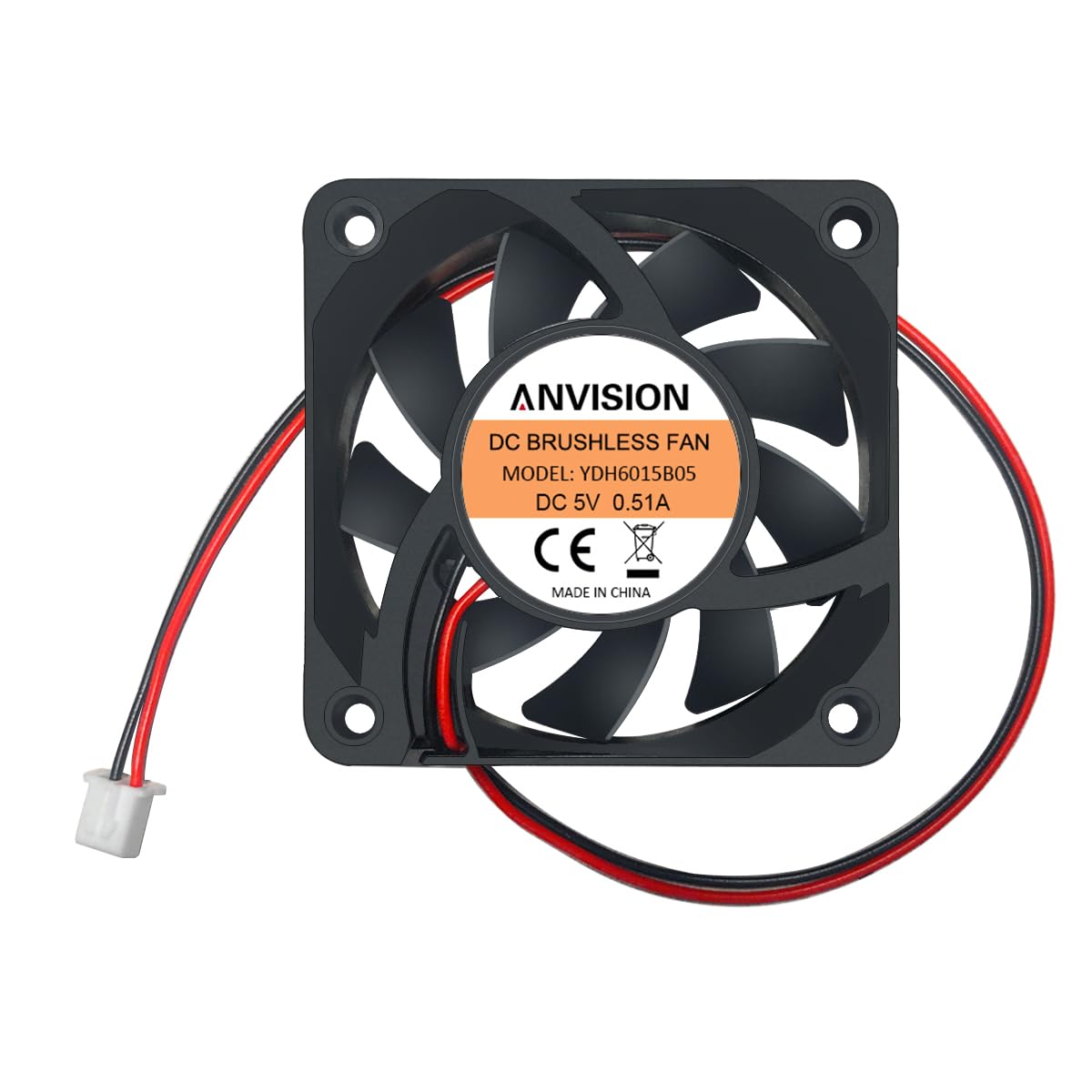 ANVISION 60mm x 15mm DC 5V Brushless Cooling Fan, Dual Ball Bearing, 2 Pin