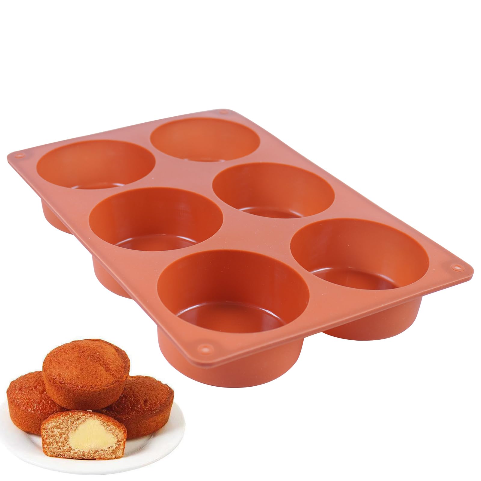 Melearch Muffin Trays, 6 Cavity Yorkshire Pudding Tray, Silicone Cupcake Moulds for Baking, Silicone Muffin Cases, Non Stick Muffin Tin, Cookies Jelly Mould