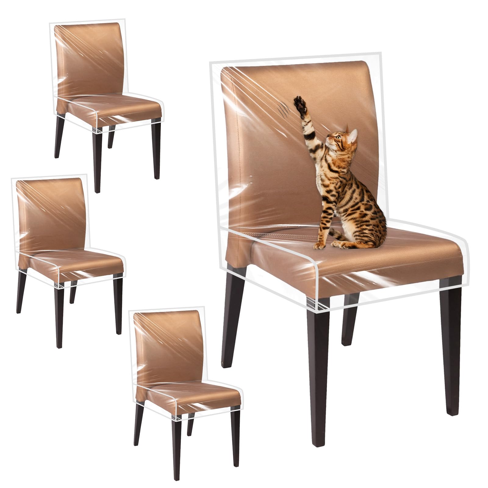 Photo 1 of JJUNW 4 Pack Plastic Chair Covers for Dining Chairs, W/21 x D/18 Inch Clear Plastic Seat Chair Protector, Keep Your Chairs Away from Water Dust Stain and Pet Claws Fits 16-23"