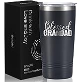 Onebttl Grandad Gifts, Grandpa Gifts from Grandchildren, Father's Day Gifts for Grandad, Laser Engraved Design, 20oz/590ml, Stainless Steel Tumbler with Straw & Lid, Black - Blessed GrandDad