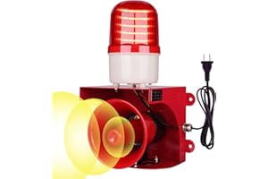 kbaoele AC110V Industrial Siren Alarm Strobe Light-120dB Loud Horn&Red Beacon Warning Light,Waterproof Indoor/Outdoor Safety Alarm for Emergency,Factory,Office,Fires,Tornado,Intruders,Animal Deterrent