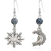 YISXVD Vintage Sun and Moon Earrings for Women Boho Asymmetrical Sun Moon Dangle Drop Earrings Statement Party Jewelry