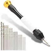 Pin Vise Hand Drill Manual, 22pc Micro Drill Bits 0.6-2.5mm Jewelry Resin | Slim Aluminum Alloy Body, Secure 3-jaw chuck, HSS Bits from 0.6mm; Ideal for Resin Jewelry, Beads, Polymer Clay &amp; Model Kits