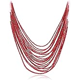 Hifunny Multi Layer Beaded Pendant Necklace Boho Layered Wooden Beads Necklace for Women Fashion Jewelry