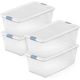 Sterilite Latching Box with Lids for Home and Office, 106 Quart, 4-Pack | Heavy-Duty and Stackable Plastic Containers with Latches for Closet, Cabinet, Bedroom, Bathroom and Dorm Room Organization