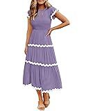 ZESICA Women's Summer Flutter Short Sleeve Smocked
