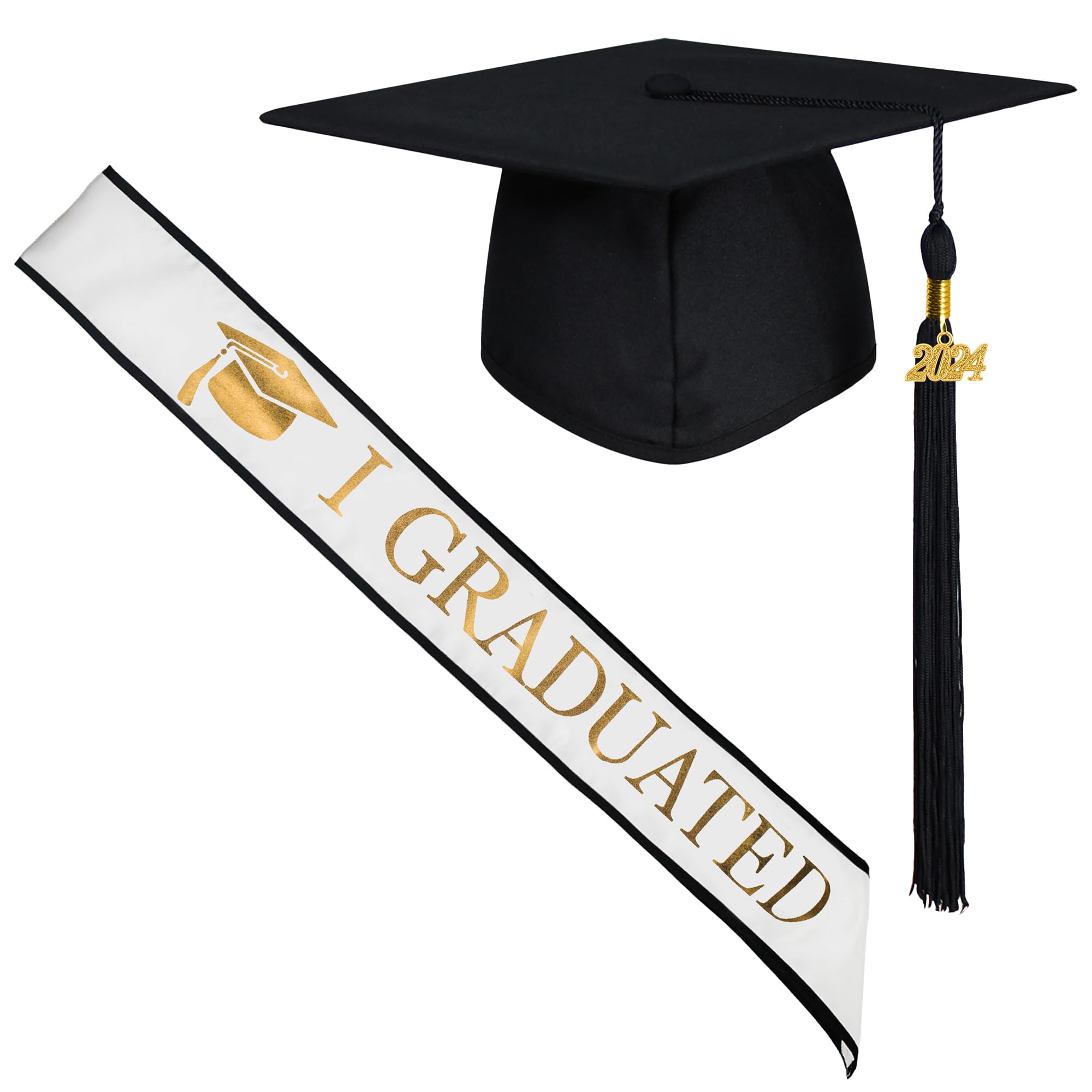 GraduatePro Graduation Sash 2022 and Cap for University Agult Unisex Graduation Party - White
