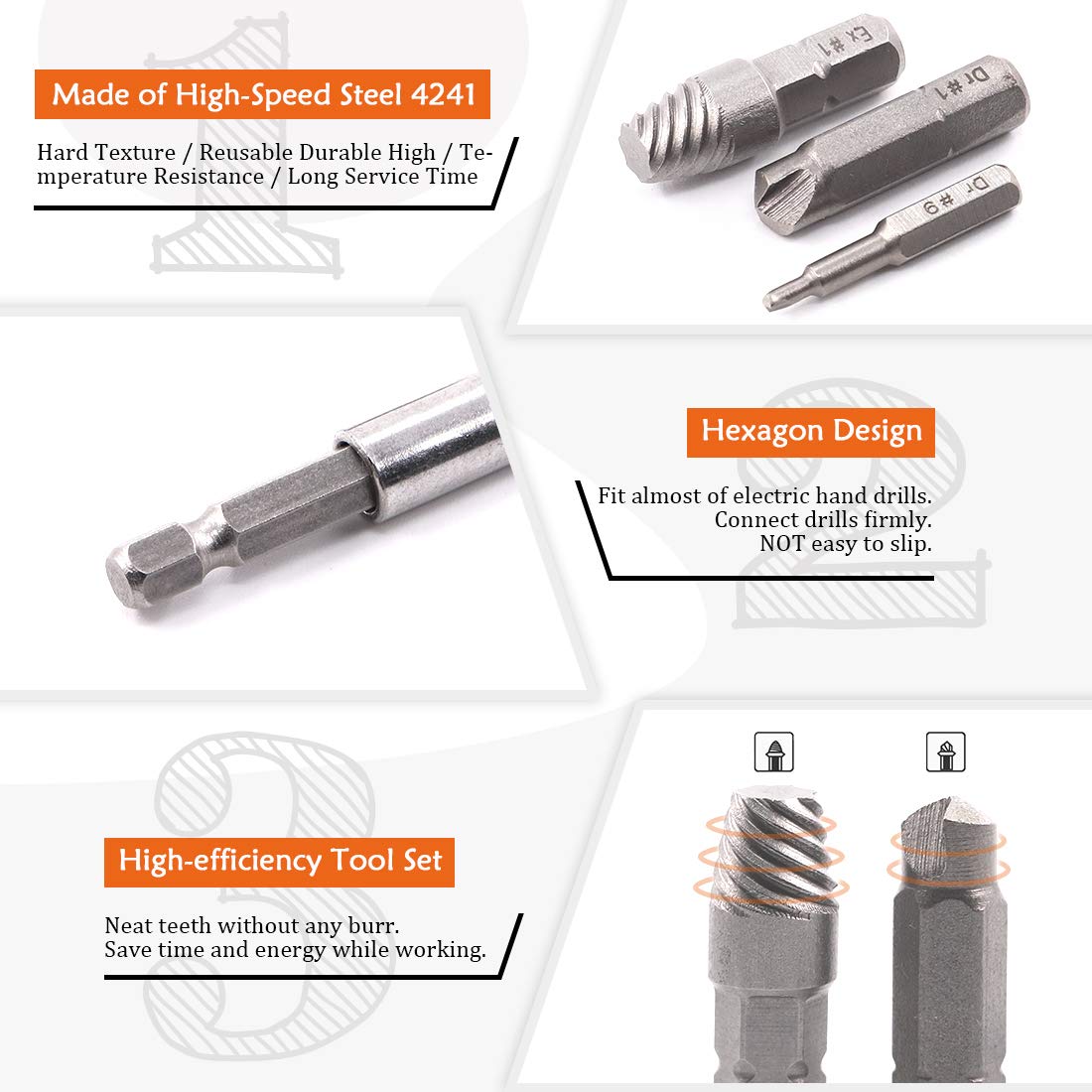 Boring Drill Bits Industrial Scientific Rustark 22 Pcs Damaged Screw Extractor Set Broken Bolt Extractor Screw Remover Set With 10 Sizes Drills And Extractor 1 Extension Bit Holder 1 Socket Adapter