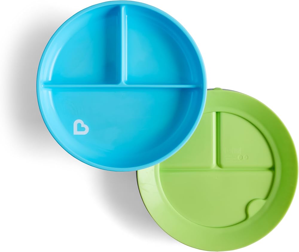 Munchkin Stay Put Divided Plates 2 Pack Blue/Green Suction Baby Plates