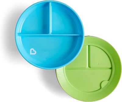 Munchkin Stay Put Divided Plates 2 Pack Blue/Green Suction Baby Plates