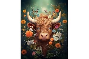 WUSARPLY Cow Stamped Cross Stitch Kits - Flower Counted Cross Stitch Kits for Beginners Adults Needlepoint Cross-Stitch Patterns Dimensions Needlecrafts Embroidery Kits Arts and Crafts