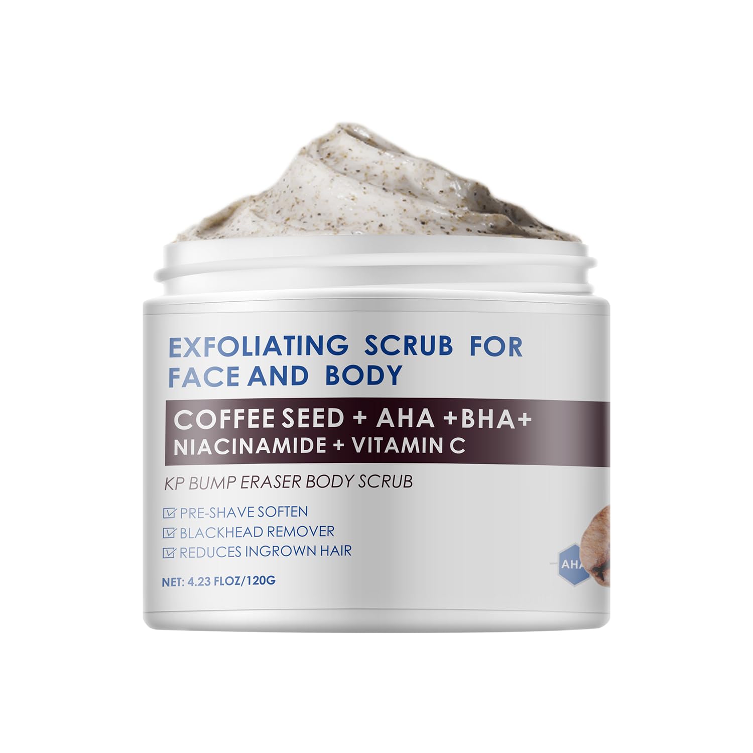 KP Bump Eraser Body Scrub, Coffee Scrub with AHA BHA, Exfoliating Body Scrub for Bikini Area, Body Exfoliator Exfoliant for Chicken Skin Strawberry Leg Scrub