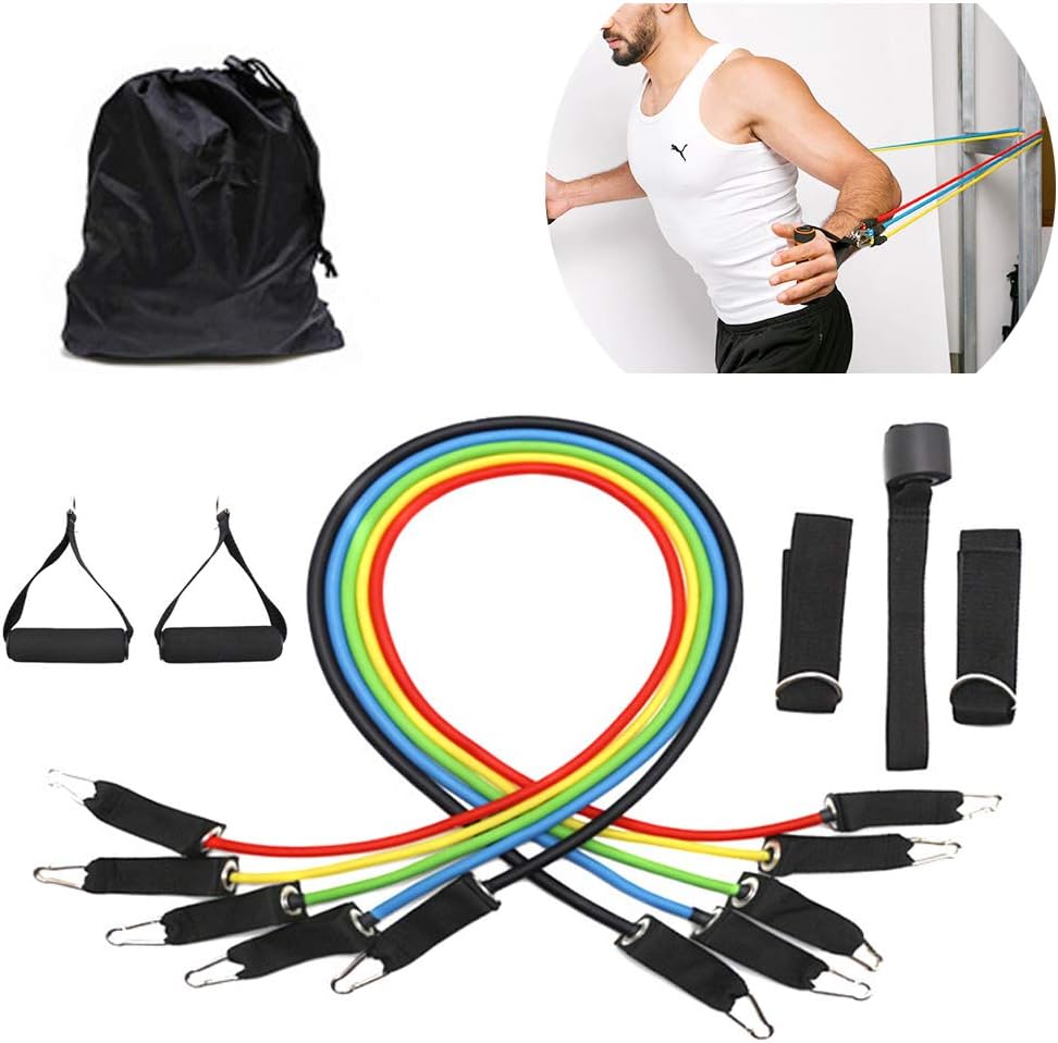 YOUMI Resistance Band 100 Lbs Adjustable 11-Piece Multi-Purpose Set Fitness Bar with Handle for Any Home Fitness Training Yoga Equipment,S03