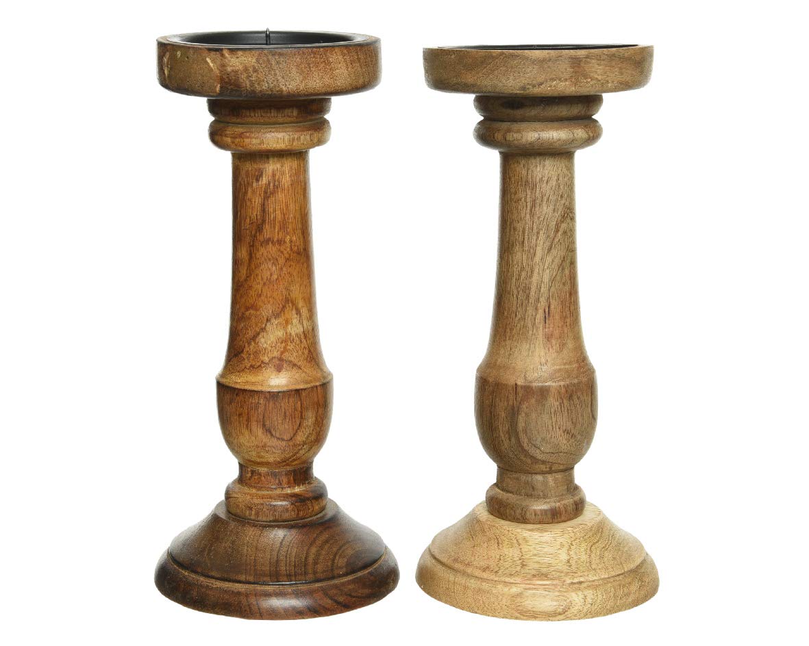 Kaemingk Mango Wood 25 cm Dinner Candle Holders Set of 2