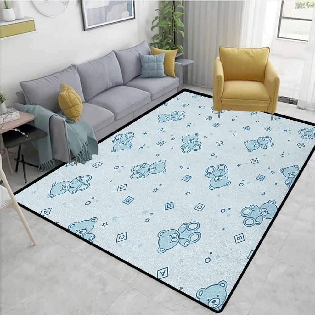 YucouHome Nursery Oriental Area Rug Extra Large, Teddy Bears and Toys with Letters on Children Imagery Baby Blue Background, Fashionable High Class Living Dinning Room(2.5'x 9') Baby Blue Aqua