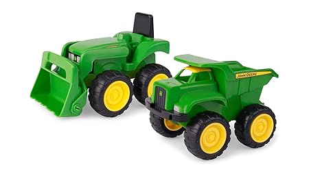 TOMY Sandkasten Spielzeugset 'John Deere Mini Bagger und Kipplader' in grün - robuster Spielzeug Bagger und Kipplaster aus Ku