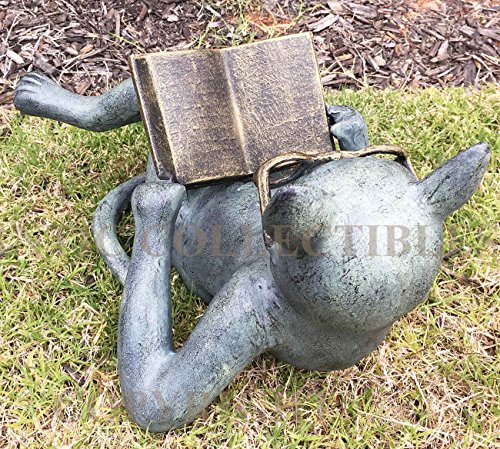 Outdoor Garden Patio Bookworm Feline Cat With Glasses Reading Book Tanning Under The Sun Statue Lawn Ornament Decor